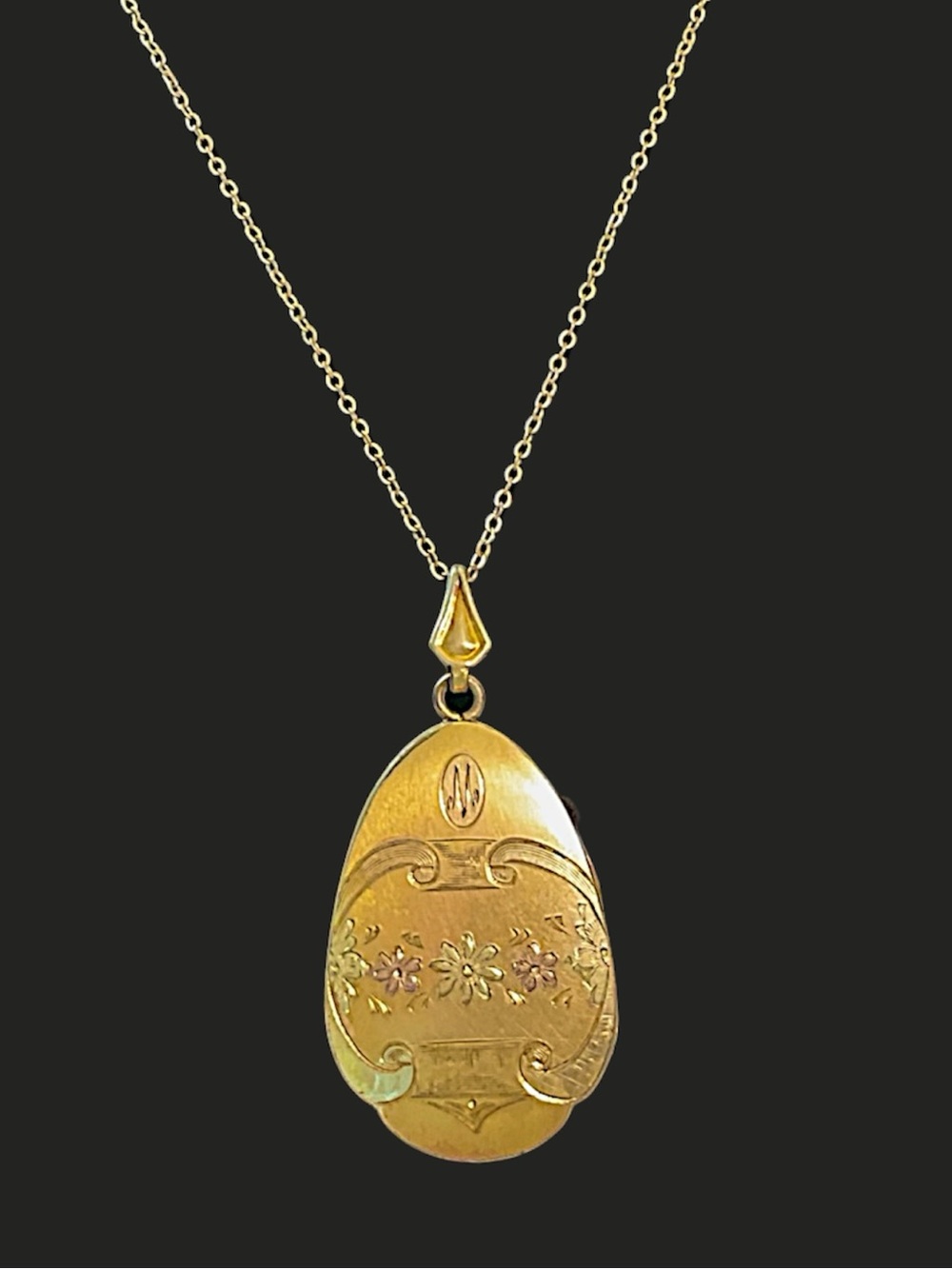 Vintage Gold Filled Floral Etched Locket Necklace Initial M